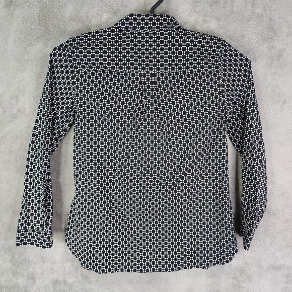 Womens Talbots Petite Shirt Non-Iron Black & White Printed Button Up Size 4P - Picture 5 of 8